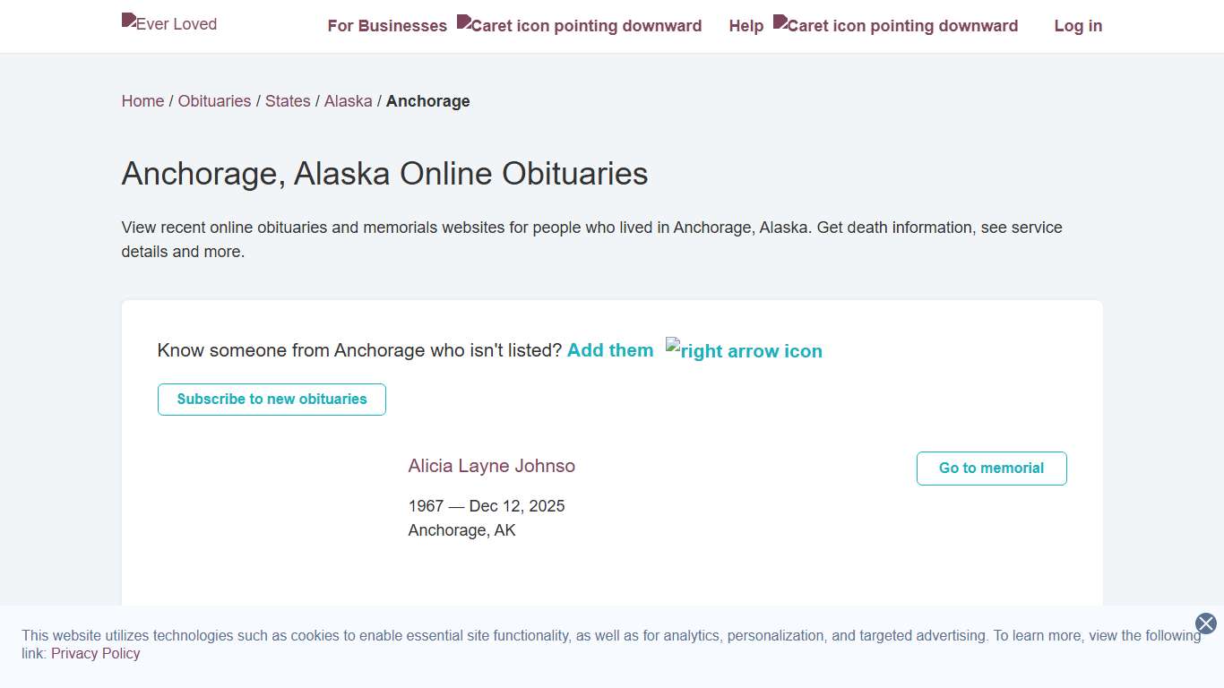 Anchorage, Alaska Online Obituaries Ever Loved