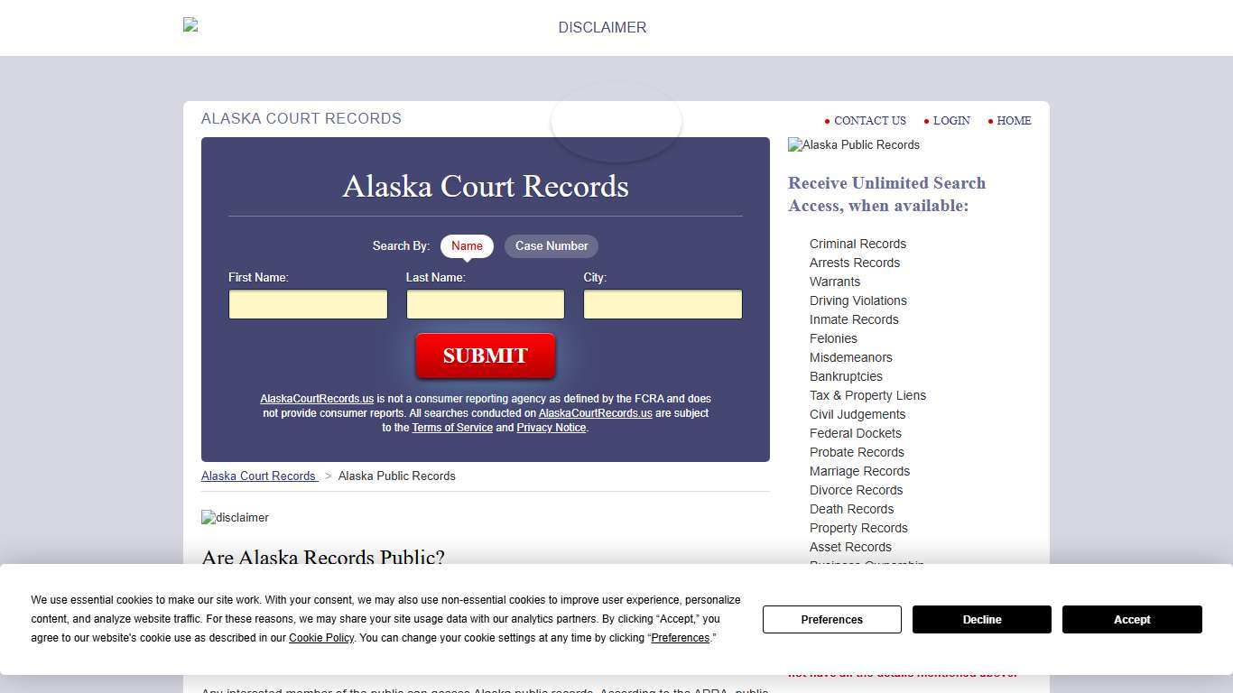 Alaska Public Records AlaskaCourtRecords.us